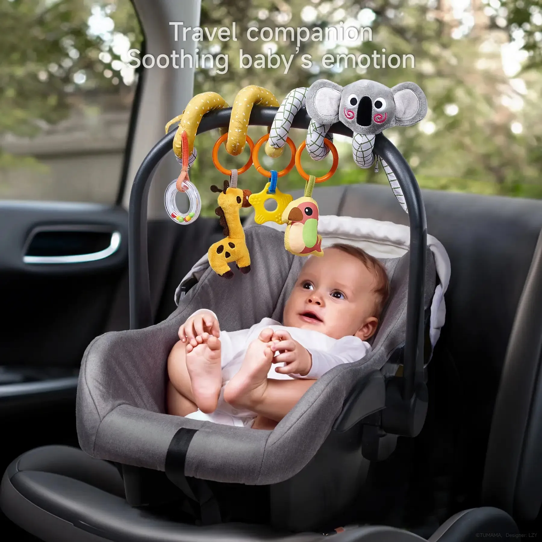 Baby arch toy, soft spiral car seat toy koala giraffe bird arch stroller baby toy travel crib toy for babies 0 Month 