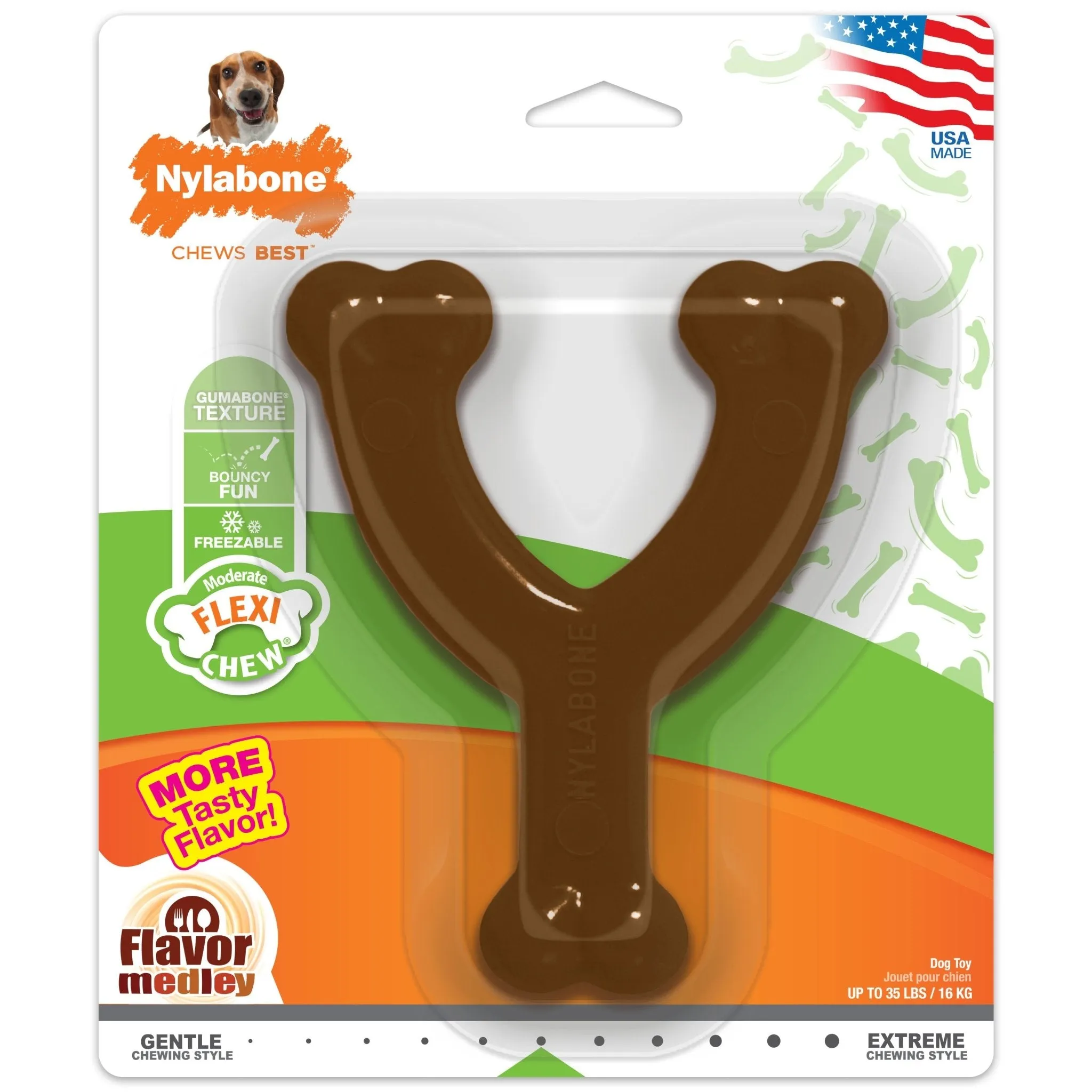 Flexi Chew Wishbone Dog Toy, Medium/Wolf, Up to 35 lbs.