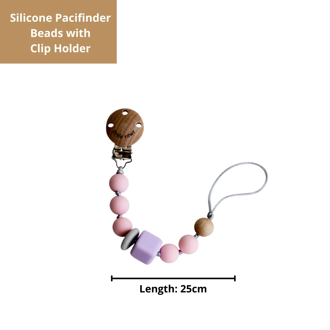Little Rawr Silicone Pacifinder Beads with Clip Holder - Pink