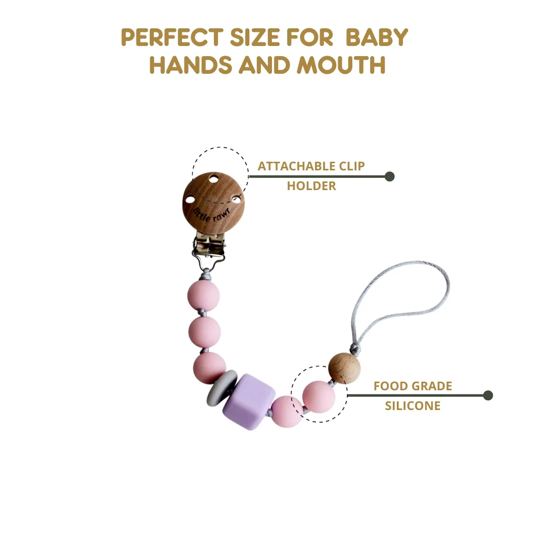 Little Rawr Silicone Pacifinder Beads with Clip Holder - Pink
