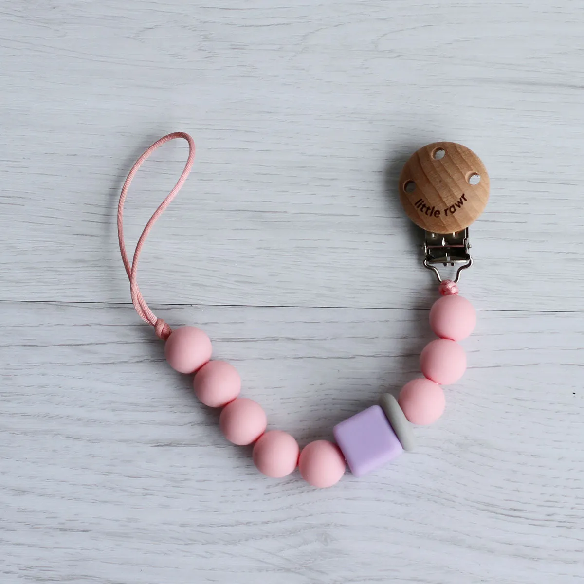 Little Rawr Silicone Pacifinder Beads with Clip Holder - Pink
