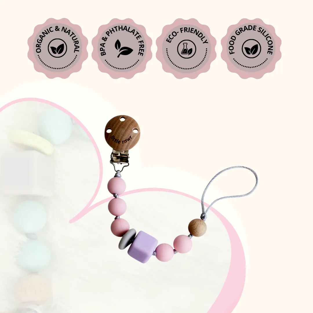 Little Rawr Silicone Pacifinder Beads with Clip Holder - Pink